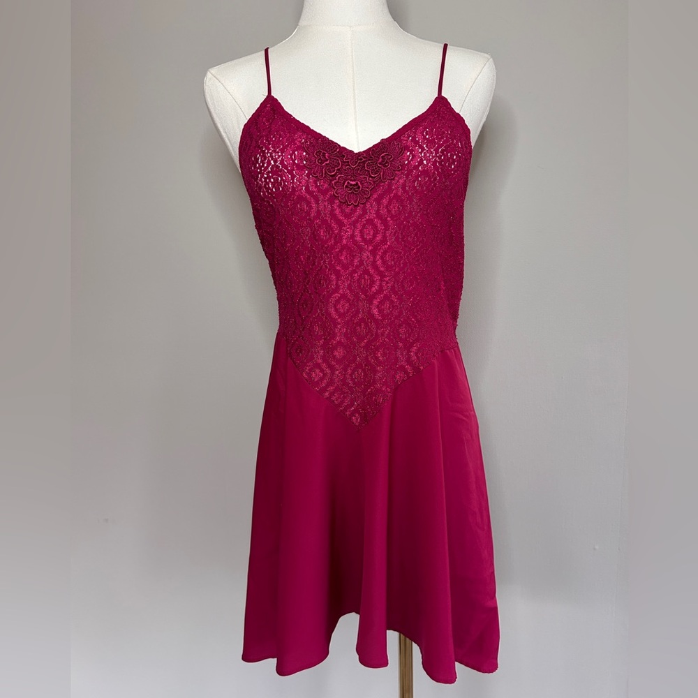 VINTAGE VAL MODE 90s Romantic Lace Basque Waist Red Slip Dress Valentines Size S - Picture 3 of 15